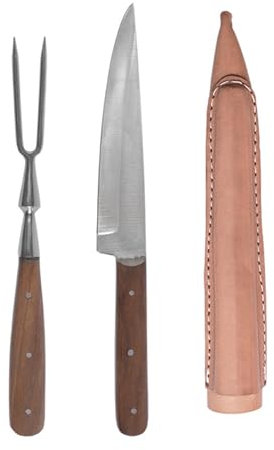 Mittelalter Essbesteck aus Edelstahl inkl. Lederetui, ca. 23 cm, Holzgriffe