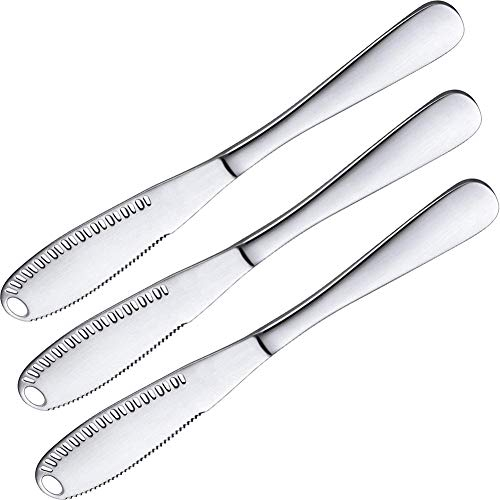 Stainless Steel Butter Spreader Knife, 3 in 1 Kitchen Gadgets, Curler, Butter Grater, Multi-Function Butter Spreader and Grater with Serrated Edge(3 Pack)