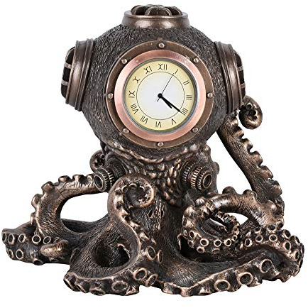 Tischuhr Steampunk Krake Kaminuhr Taucherhelm Uhr Tintenfisch Figur Braun 13cm wu76760a1 Palazzo Exklusiv