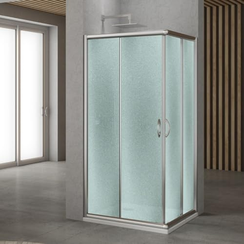 Ogomondo Box Doccia Angolare Due Ante Scorrevoli Cristallo Temprato Stampato 6mm Alluminio Cromato (72-75x72-75xh190 cm)