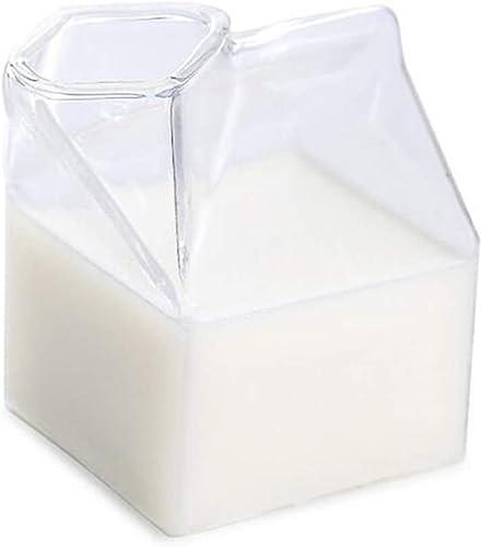 Roberee Ästhetischer Milchglasbecher, 250 ml Transparenter Unregelmäßiger Becher Milchkarton Glas Kaffee Milch Wasser Glas Ausgießer Pappbehälter Milchkännchen für Milch, Kaffee, Cocktail, Saft