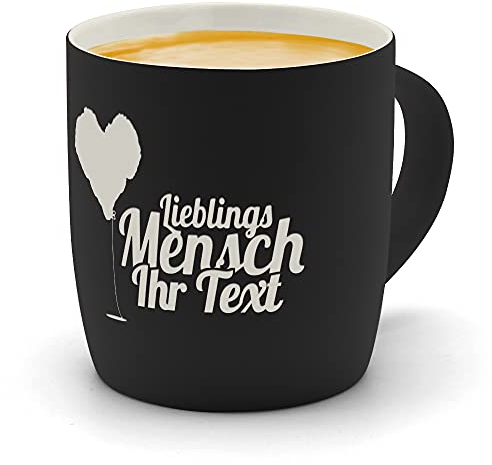 printplanet® - Kaffeebecher mit eigenem Text graviert - SoftTouch Tasse mit Wunschtext - Matt-gummierte Oberfläche - Farbe Schwarz - Motiv: Lieblingsmensch