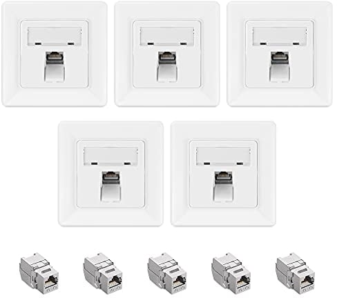 kwmobile Keystone Dose Modul Set - 5X Keystone Modul 5X Netzwerkdose 1-Port CAT 6A Kabel - 10Gibt/s geschirmt Metall Gehäuse RJ45 Schnappverschluss