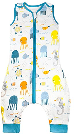 FLYISH DIRECT Baby Schlafsack mit Füßen, 100% Baumwolle Sommer Schlafsack mit Füßen, 0.5 tog Ärmellose Babyschlafsack mit Beinen, Atmungsaktiv Tragbar Baby Pucktücher,M/81cm