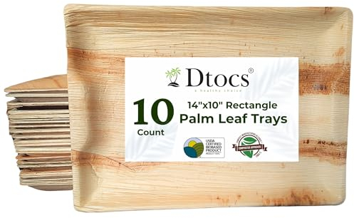 Dtocs Lot de 10 plateaux rectangulaires en forme de feuille de palmier 35,6 x 25,4 cm