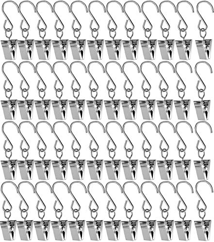 48 Stück Vorhang Haken Clips, Metall Hängende Vorhang mit Haken Vorhang Clips Gardinen Klammer Haken Für Papier Bürobedarf Vorhänge Fotos Home Dekoration Duschvorhang Hängende, Silber