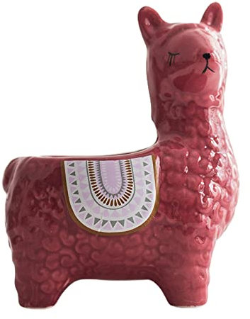 KHBNHJ Pot de fleurs en céramique de 15 cm avec trou de drainage, pour plantes d'intérieur, motif lama, bonsaï, cactus - Rouge (tête latérale)