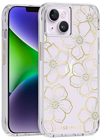 Case-Mate Floral Gems Case protective cover compatible with Apple iPhone 14 Plus case flowers [Shockproof | Up to 10ft drop protection | Made from recycled material] - Glitter