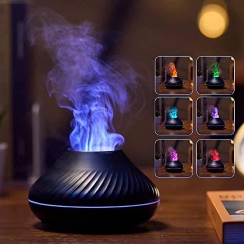 Aroma Diffuser Mit Flammen Effekt,Airmpa130 ml ,7 Farben Simulation Flammenlampen Aroma Diffuser, Farbe Kann Fixiert Werden, Kann ätherisches Aromaöl Hinzufügen (Schwarz)