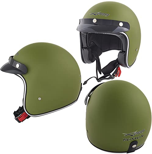 Motorradhelm Jet Helmet Genehmigt ECE 22-06 Custom Scooter Matt Militär Grün L