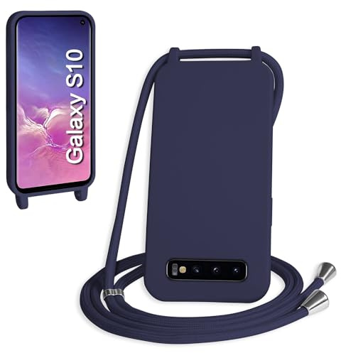 WenBaby Handykette für Samsung Galaxy S10 Hülle mit Band,Handyhülle mit Schnur zum Umhängen Silikon Seil Necklace Schutzhülle mit Kordel Tasche Case TPU Bumper für Galaxy S10- Marineblau