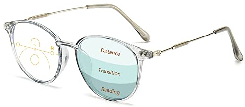 Lanomi Progressive Multifokale Lesebrille Blaulichtfilter Damen Herren Rund Gleitsichtbrille Lesehilfe Sehhilfe UV400 Schutz Brille mit Stärke Grau Gleitsichtbrille 2.0