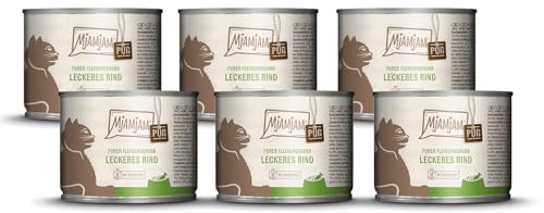 MjAMjAM - Premium Nassfutter für Katzen - purer Fleischgenuss - leckeres Rind pur 200g, 6er Pack (6 x 200g), naturbelassen mit extra viel Fleisch