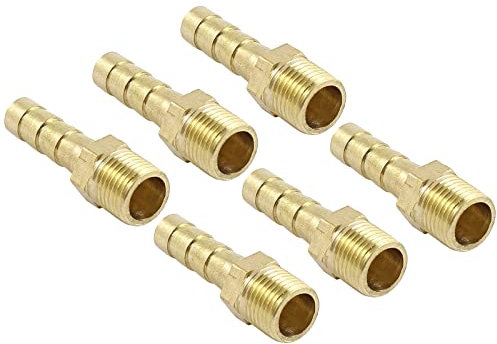 QUARKZMAN 6mm Raccord cannelé à 1/8 PT Filet Mâle Tuyau x 6PCS Droit Laiton Raccord cannelé Tuyau pour Air Eau Carburant Pneumatique Tuyau, Or