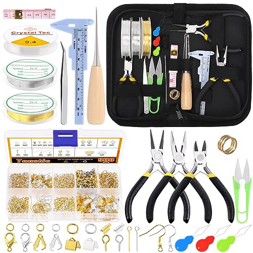 Tanstic 951Pcs Jewelry Making Supplies Kit, Jewelry Making Kit with Jewelry Making Tools, Jewelry Pliers, Jewelry Wires, Jewelry Jump Rings Findings and Storage Bag for Jewelry Repair and Beading