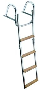 Scala Scaletta in Acciaio Inox 4 Gradini in Legno Teak per Barca Gommone 96 cm