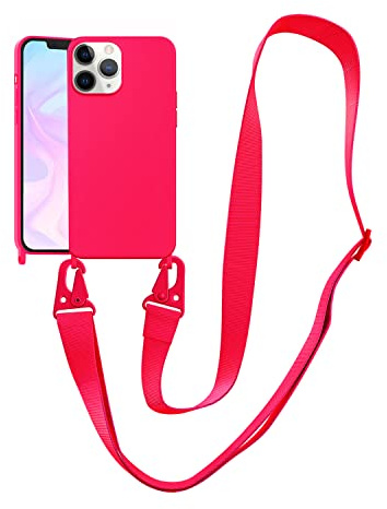 VooDirop Compatible with iPhone 11 Pro Case with Lanyard Crossbody iPhone Case with Strap Adjustable Shockproof Drop Protection Silicone Phone Cover for iPhone 11 Pro 5.8’’ Neon Pink