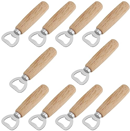 FUNSUEI 10 PCS 5.59 x 1.57 Inch Wooden Handle Bottle Openers, Wooden Beer Bottle Openers, Wooden Bottle Openers Bulk Wine Bottle Opener Wooden Handle for Home Pub, Bar, Parties