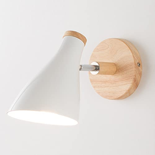 Mengjay Wandleuchte Holz Innen E27 Wandlampe Vintage Industrial Drehbare Wandbeleuchtung Metall Modern Wandstrahler Wandleuchte für Schlafzimmer, Wohnzimmer, Treppen, Korridor (Weiß)