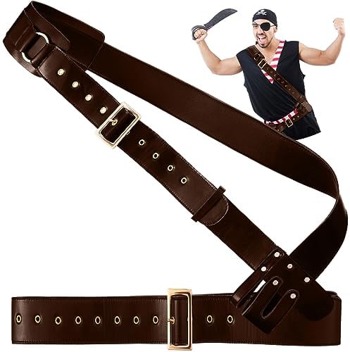 Jiuguva Piraten Bandolier Gürtel Wikinger Gürtel Flintlock Pistolengurt Halloween Kostüm Zubehör für Herren Damen Erwachsene Ritter Assassine Krieger Piratenkostüm Cosplay, One Size Braun, Braun,