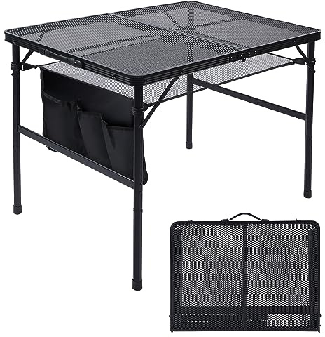 JOUYEK Klappbarer Grilltisch, 90 x 60 cm, tragbarer Campingtisch, höhenverstellbare Metalltische mit Netz-Desktop und Netztasche, Outdoor-Möbel für Camping, Picknick, Strand und Grillen, Schwarz