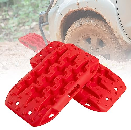 COSTWAY Planche de Récupération Tout-Terrain 2 Pièces, Tapis de Traction en Nylon Charge 10 T, Récupération de Véhicules dans Neige Boue et Sable (Rouge, 58 x 31 x 6 cm)