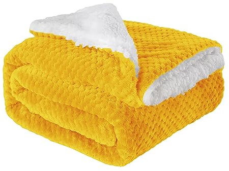 IlGruppone Coperta Plaid in Pile Sherpa Invernale, Morbida e Calda,440 Gr/Mq Coperta Pelosa Tinta Unita Con Lavorazione Divano in Finta Pelliccia - Senape - Singolo 160x200
