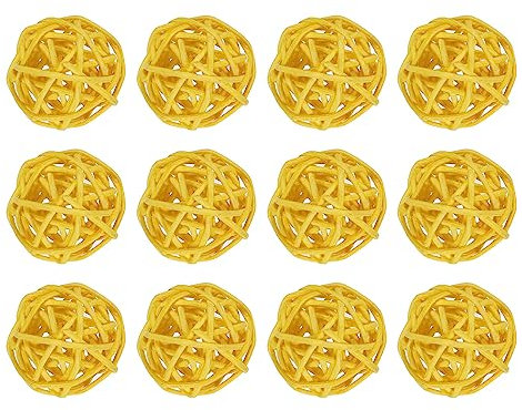 sourcing map 12 Stück Rattan Deko Dekokugel Rattankugeln, 3 mm Korbweide Rattan Kugeln Wicker Ball Wellensittich Spielzeug Vogelspielzeug für Vasenfüller Hochzeit, Gelb