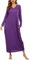 Sykooria Women's Long Nightgown Cotton Baggy Nightdress Plus Size Nightshirt Long Sleeve V Neck Sleep Dress Casual Sleepwear With Pockets(Purple,XL)
