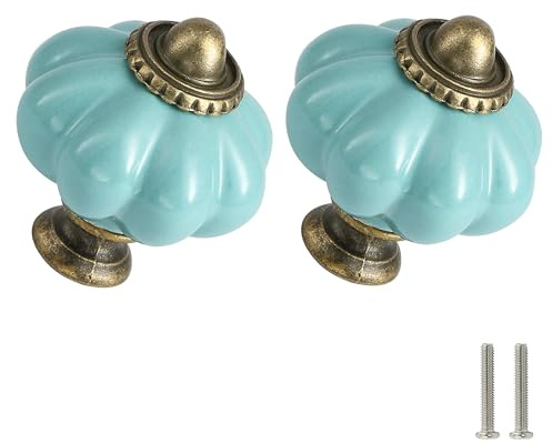 Zernmiarder Celadon - Packung mit 2 Keramik-Kürbisgriffen, Retro-Schubladengriffe, mit Schrauben, für Schränke, Schubladen, Kommoden und DIY-Projekte für Zuhause