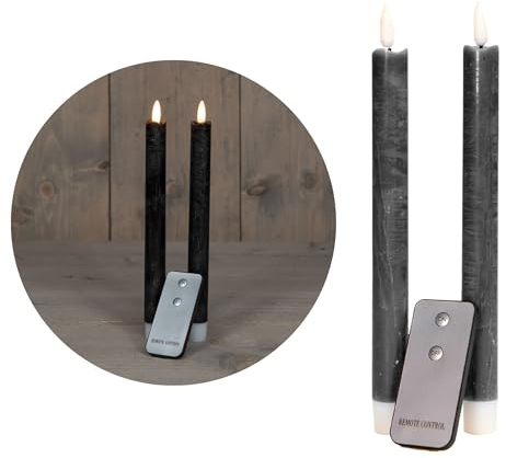 Stabkerzen LED mit Timer SCHWARZ 2er indoor mit Timer Funktion 6 Stunden ECHTWACHS 23cm Höhe für Kerzen 2,2cm Durchmesser 2 AAA Batterien notwendig LED Stabkerzen flackernde Flamme bewegliche Flamme