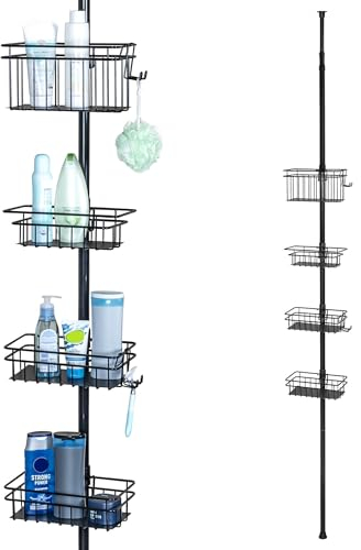 bremermann Étagère de Salle de Bain, télescopique, 4 paniers, jusqu'à Max. env. 290 cm (Noir)