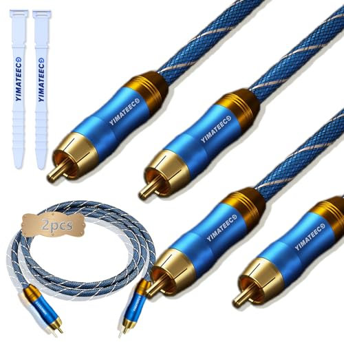 YIMATEECO Subwooferkabel Cinch Kabel - RCA Digital Audio Koaxialkabel Cinch Stecker auf Stecker Audio Kabel 24K vergoldet für Subwoofer AV Receiver Verstärker Heimkino (Blau, 1M, 2Stü)