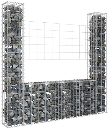Tino Tech Gabione U Form aus Eisen 140x20x150 cm Silber Steinkorb Gabionen Körbe Gabionen Zaun Gartenmauer Gabione aus Metall Garten Gabione Pflanzenwand Gabionen Gitter