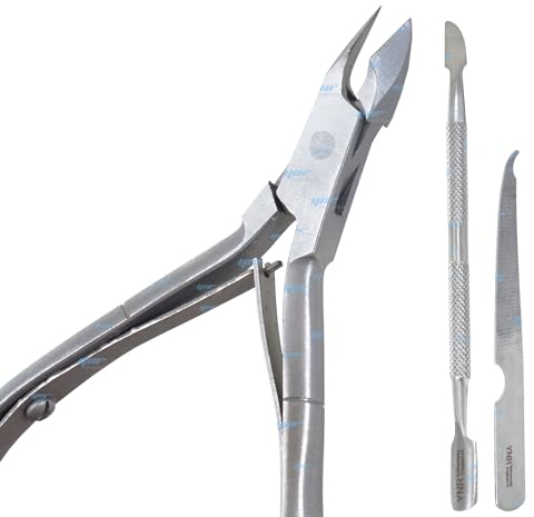 YNR Strumento professionale per cuticole in acciaio inox e pinza per cuticole Duo + lima per unghie, set 3 in 1 per manicure e pedicure per la rimozione dello smalto gel, strumento per la pulizia
