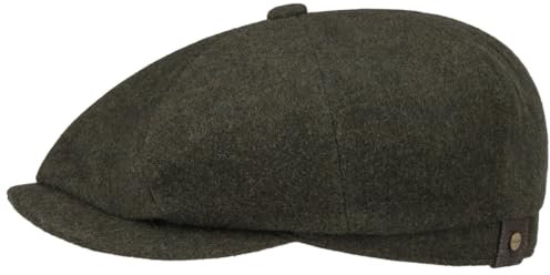 Stetson Hatteras Schirmmütze Damen Herren Flat Cap mit Wolle Kaschmir Herbst Winter Flanelfutter Oliv 57 cm