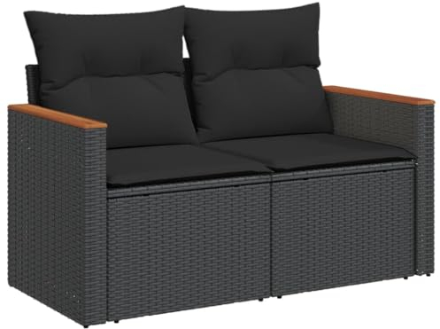 vidaXL Gartensofa 2-Sitzer, Sofa mit Rückenkissen Sitzkissen, Terrassensofa mit abnehmbarem waschbarem Bezug, Gartenmöbel Sofagarnitur Gartengarnitur, Schwarz Poly Rattan
