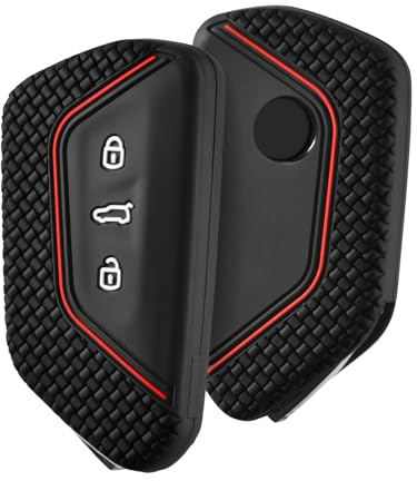 OATSBASF Autoschlüssel Hülle für VW, Schlüssel Hülle Kompatibel für Golf 8 Seat Leon MK 4 VW ID.3 Tarraco Ateca Skoda Octavia Cupra Silikon Cover Schlüsselhülle Etui Schutzhülle (Rote Linie)