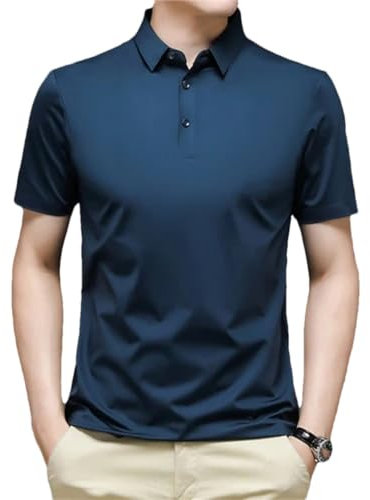 Slim Silk Shirt Mens Short Sleeves Polo Shirts Tops Mens T-Shirts Business Casual Male Tees Polos