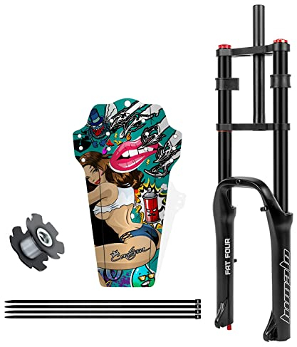 HerfsT 20 Pollici 4.0 Fat Forks Freno a Disco Dritto 1-1/8 BMX Forcella a Sospensione pneumatica Blocco da Viaggio Regolazione smorzamento E-Bike Mountain Bike Forcella Anteriore Viaggio 160 mm