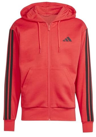 adidas Herren Essential Three Stripes Fleece Zipper Hoodie, Pure Ruby/Black, L