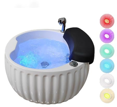 Pedicure Bowl, Round acrylic foot bath, Massage Foot Bath, Pedicure Foot Spa with underground acupuncture point massage, Colorful Lamp Footbath with PU foot pillow, for Pedicure Chair Shampoo Sink