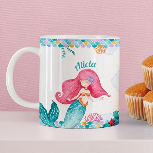 Transparent Gift Taza Personalizada con Nombre Infantil Sirenita. Regalos Originales para Niños y Niñas. Tazas Infantiles de Plástico. Regalos de Vuelta al Cole, Cumpleaños. Tazas Desayuno y Merienda