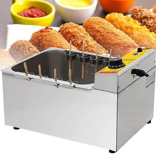 ZyKnaurral 2500W Commercial Deep Fryer, 12l Table Top Electric Deep Fryer, 8 Pieces Sausage Frying Equipment, Adjustable Temperature, Corn Dog Deep Fryer