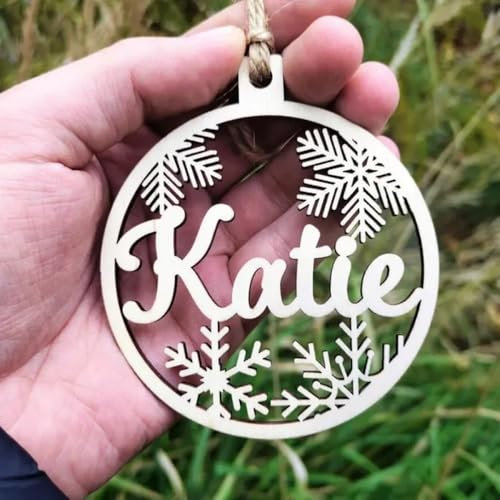 Shangyue Personalisierte Weihnachtskugel aus Holz, personalisierte Weihnachtsschmuck, Weihnachtsbaumschmuck mit Namen, Anhänger (Style4)