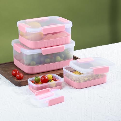 BoxedHome 4 pack Food Storage Container Set with Silicone Seal Secure Clips & Lid - Watertight & Airtight Lids, BPA-Free, Ideal For Meal Prep & Storage, Freezer & Dishwasher Safe, Pink