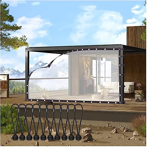 Tende impermeabili per esterni, pergolati, 0,14 mm, con occhielli, per gazebo, giardino, tettoie, pareti laterali, trasparenti, 5 x 1 m