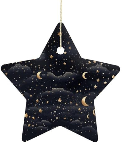 Sterne und Mond auf dunklem Hintergrund Weihnachtsschmuck Keramik Weihnachtsbaum hängende Dekorationen Xmas Stern Anhänger für Weihnachtsdekorationen 2024 Christbaumschmuck Geschenke