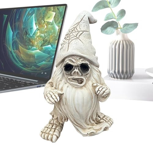 Riaisttd Figurines naines squelette en résine, statue de nain squelette d'Halloween, figurines naines crânes pour jardin, décoration rétro d'Halloween 12,5 x 8,5 x 6 cm pour jardin