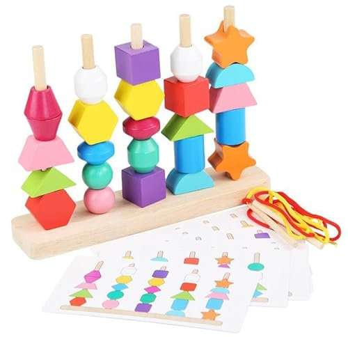 Spielzeug Ab 2 Jahre, FäDelspiel Ab 2 Jahre Farberkennungsspielzeug, Spielzeug Ab 3 Jahre Mehrfarbiges PäDagogisches Stapelspielzeug FüR 2-3-JäHrige, Ideales Holzspielzeug FüR 1-JäHrige Kinder